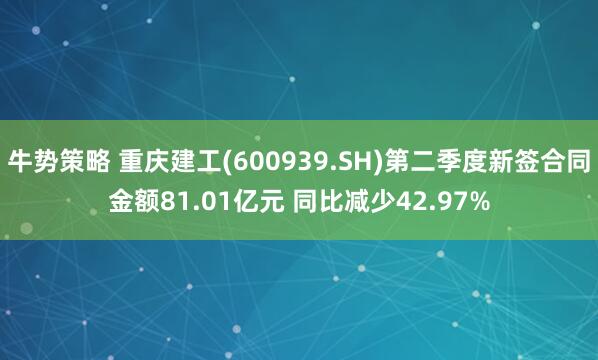 牛势策略 重庆建工(600939.SH)第二季度新签合同金额81.01亿元 同比减少42.97%