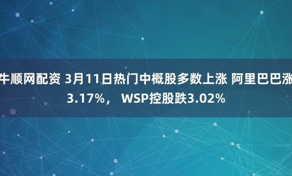 牛顺网配资 3月11日热门中概股多数上涨 阿里巴巴涨3.17%， WSP控股跌3.02%